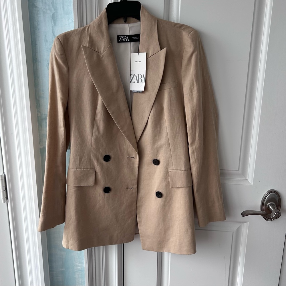 Zara Tan Double-Breasted Blazer